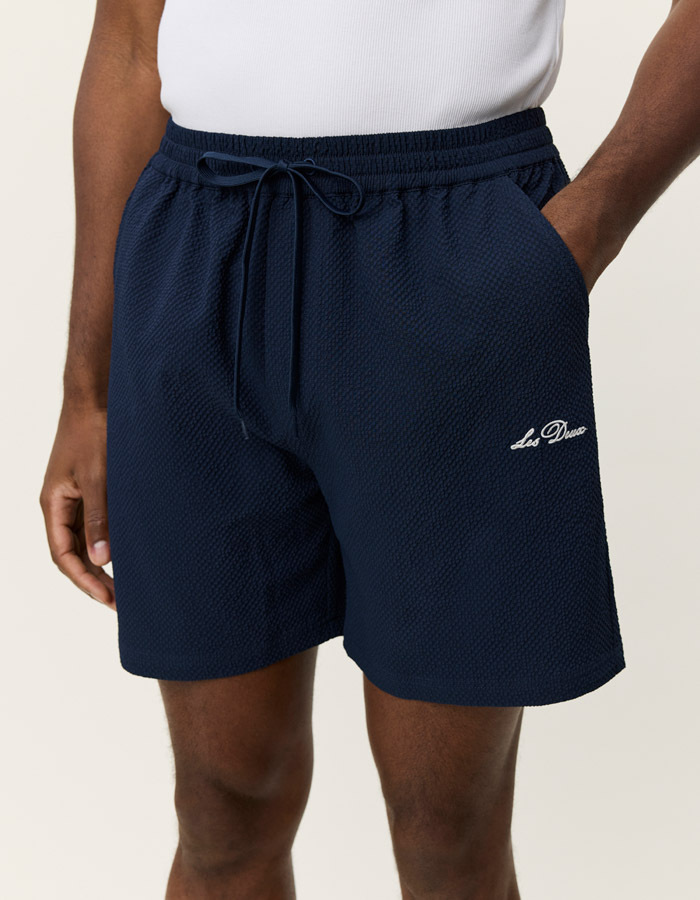 Stan seersucker swim shorts in dark navy