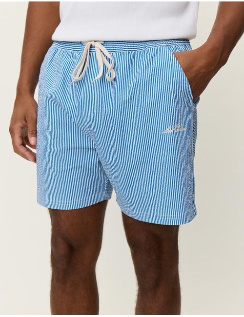 Stan stripe seersucker swim shorts in palace blue