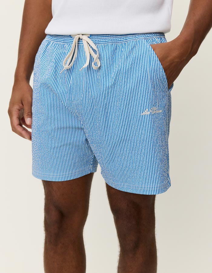 Stan stripe seersucker swim shorts in palace blue