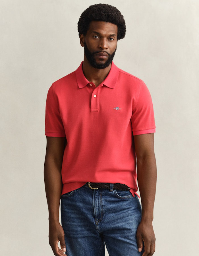 Regular fit piqué poloshirt met borstlogo in rose red
