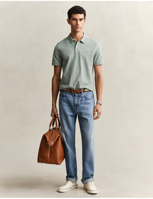 Regular fit piqué poloshirt met borstlogo in ceramic grey
