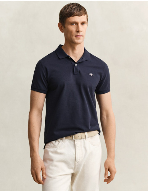 Slim fit piqué poloshirt met borstlogo in evening blue