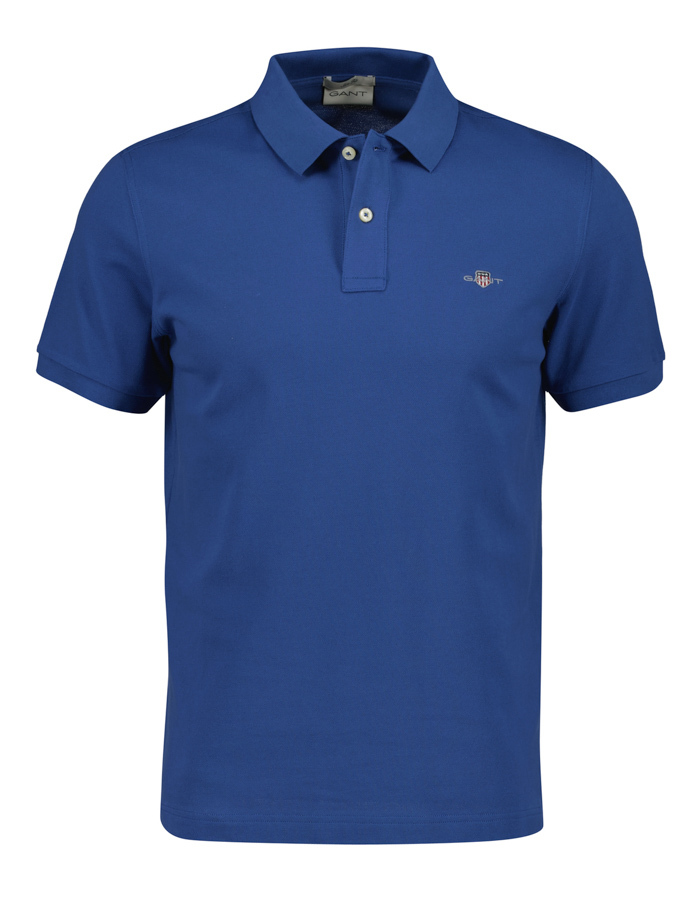 Slim fit piqué poloshirt met borstlogo in vintage blue
