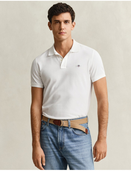 Slim fit piqué poloshirt met borstlogo in white