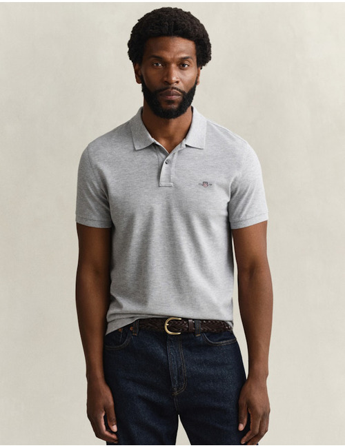 Slim fit piqué poloshirt met borstlogo in grey melange