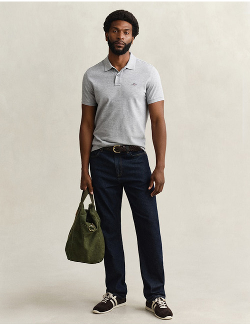 Slim fit piqué poloshirt met borstlogo in grey melange