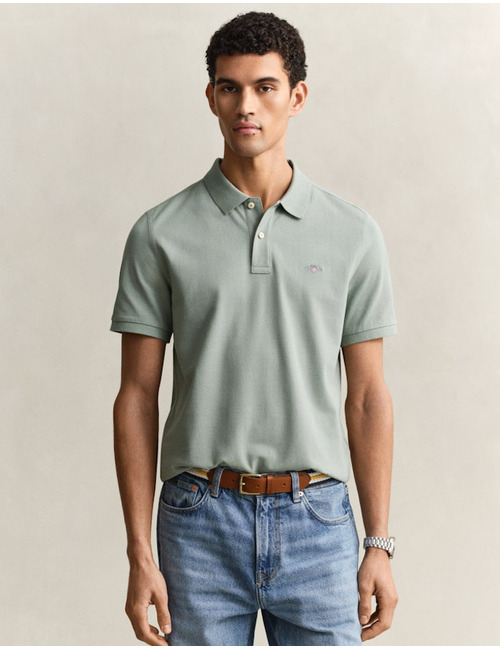 Regular fit piqué poloshirt met borstlogo in ceramic grey