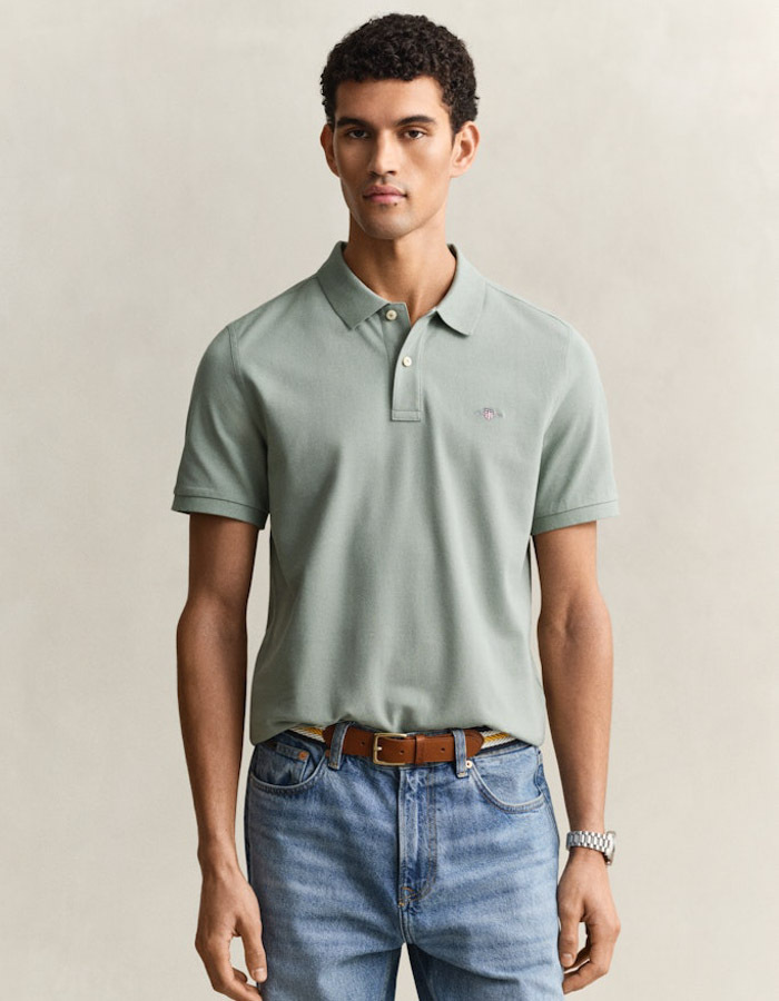 Regular fit piqué poloshirt met borstlogo in ceramic grey