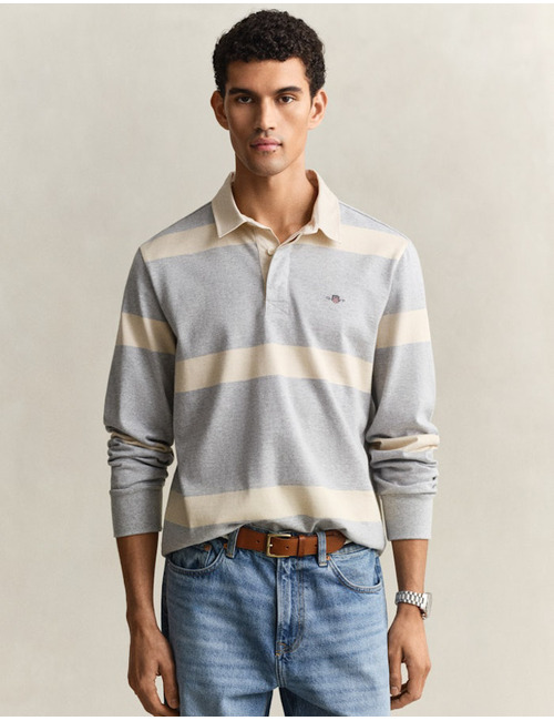 Regular fit gestreepte rugger met lange mouwen in grey melange