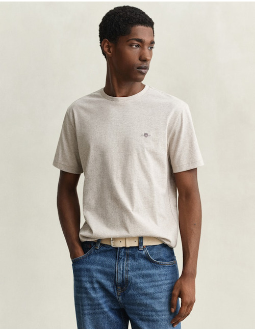 Regular fit T-shirt met geborduurd borstlogo in seed melange