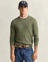 Katoenen kabeltrui met ronde hals in dry herb green