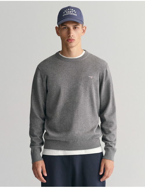 Katoenen trui met ronde hals en regular fit in dark grey melange