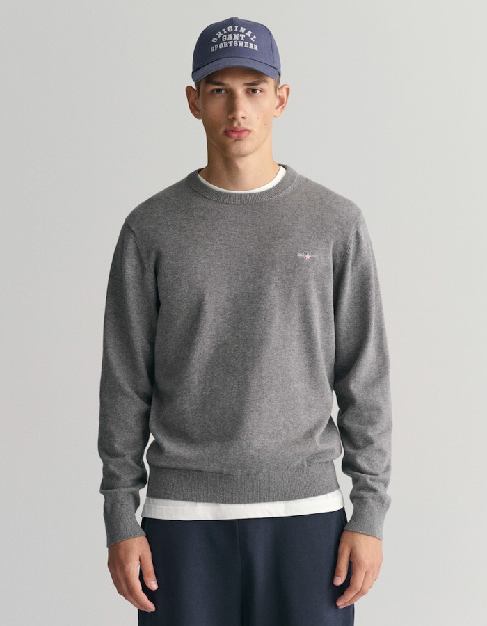 Katoenen trui met ronde hals en regular fit in dark grey melange