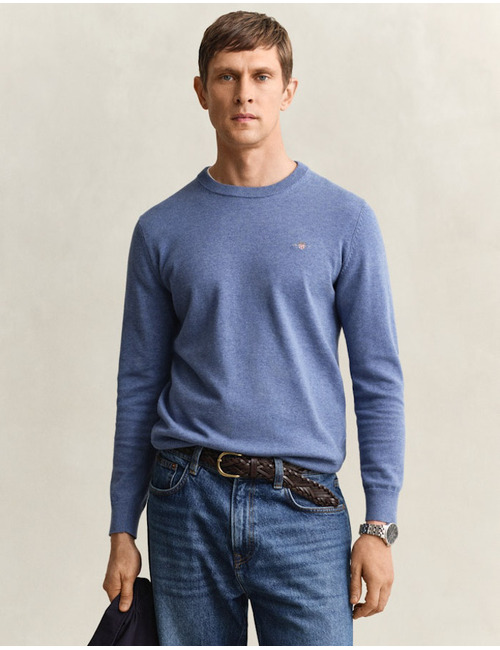 Katoenen trui met ronde hals en regular fit in denim blue melange