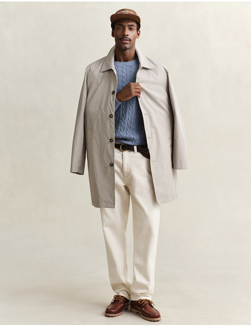 Katoenen kabeltrui met ronde hals in faded denim