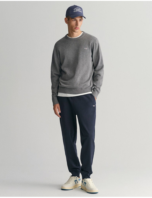 Katoenen trui met ronde hals en regular fit in dark grey melange