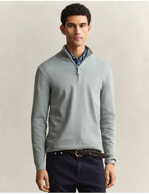 Katoenen sweater met halve rits en regular fit in ceramic grey