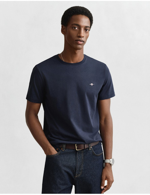 Regular fit T-shirt met geborduurd borstlogo in evening blue