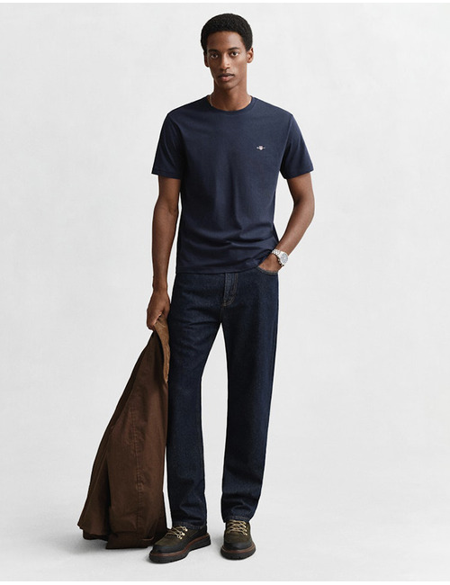 Regular fit T-shirt met geborduurd borstlogo in evening blue