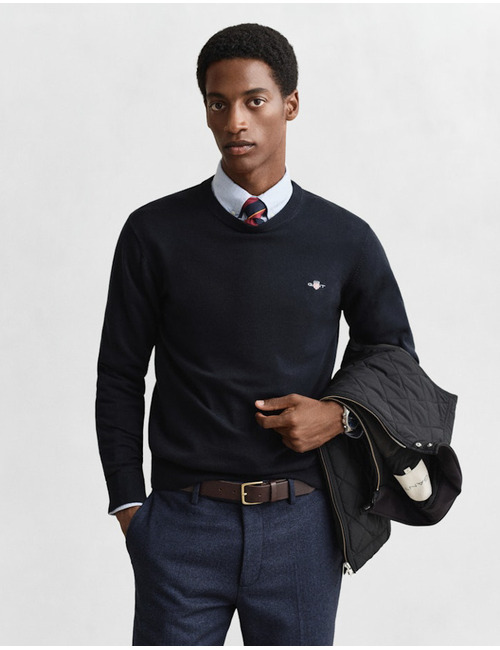 Katoenen trui met ronde hals en regular fit in evening blue