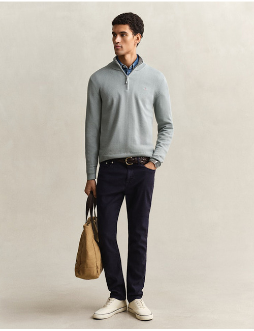 Katoenen sweater met halve rits en regular fit in ceramic grey