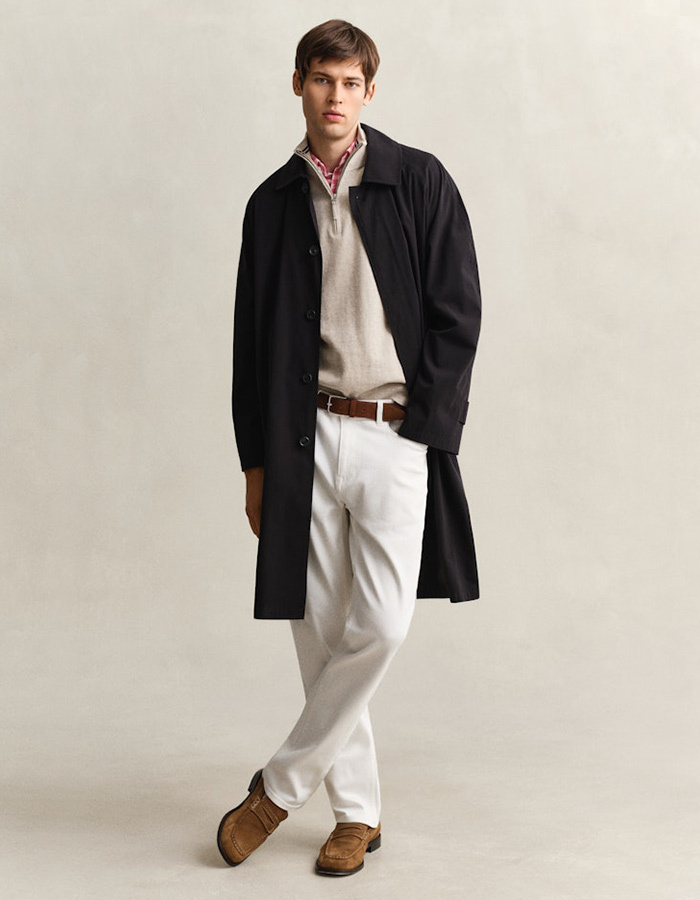 Katoenen sweater met halve rits en regular fit in oat melange