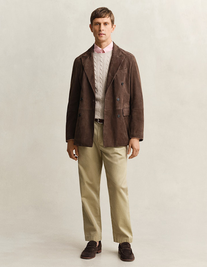 Katoenen kabeltrui met ronde hals in oat melange