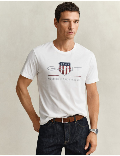 Regular fit T-shirt met archive schildprint in white