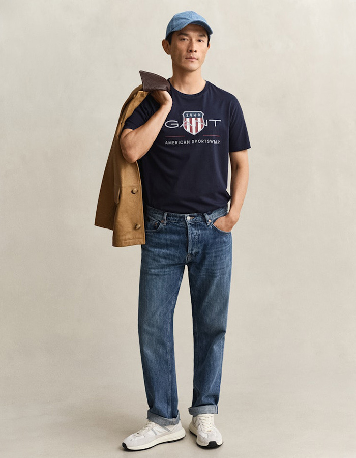 Regular fit T-shirt met archive schildprint in evening blue