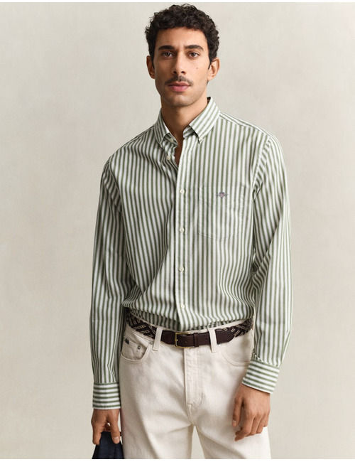Gestreept poplin overhemd met button-down kraag en regular fit in herb green