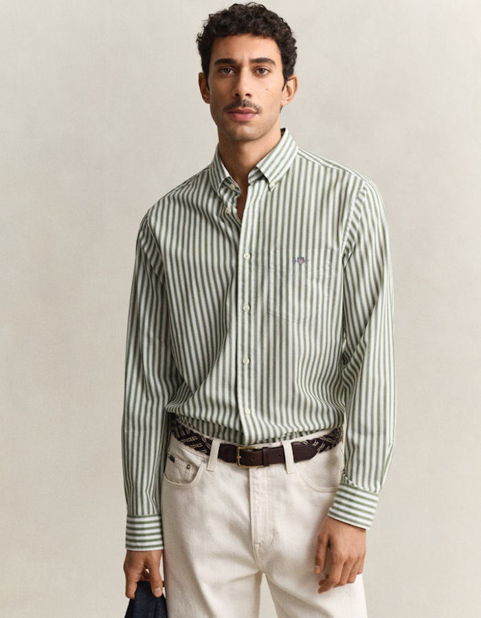 Gestreept poplin overhemd met button-down kraag en regular fit in herb green