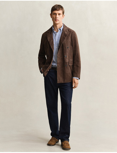 Gestreept poplin overhemd met button-down kraag en regular fit in college blue