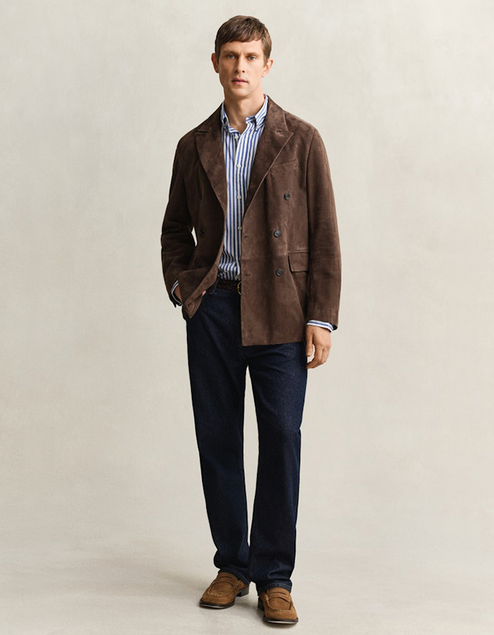 Gestreept poplin overhemd met button-down kraag en regular fit in college blue