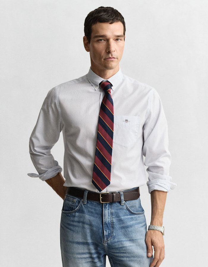 Poplin hemd met bankerstrepen in light blue