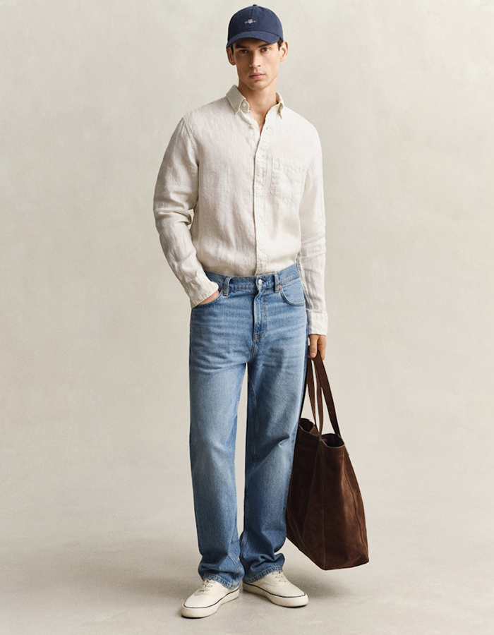 Linnen overhemd met button-down kraag en regular fit in sand
