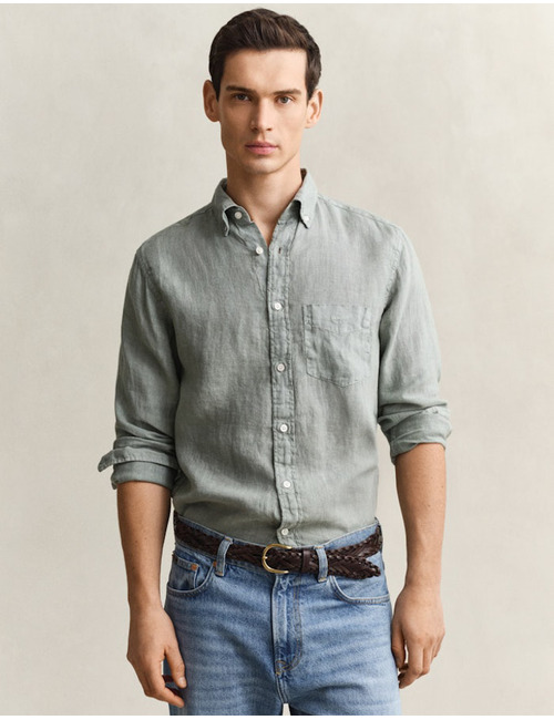 Linnen overhemd met button-down kraag en regular fit in ceramic grey