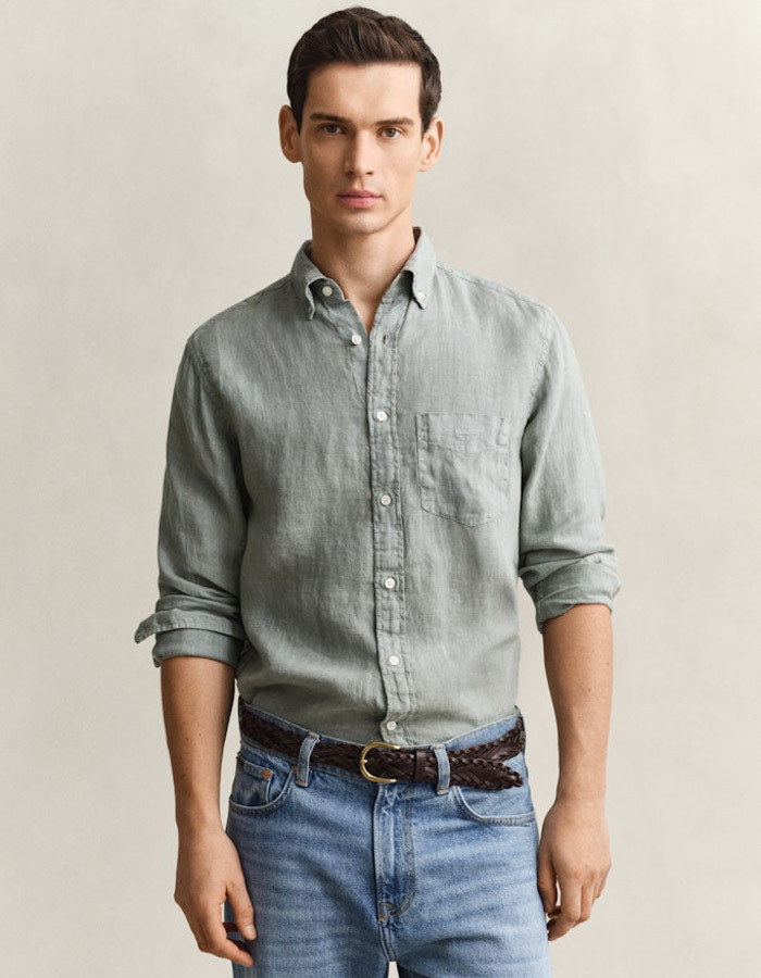 Linnen overhemd met button-down kraag en regular fit in ceramic grey