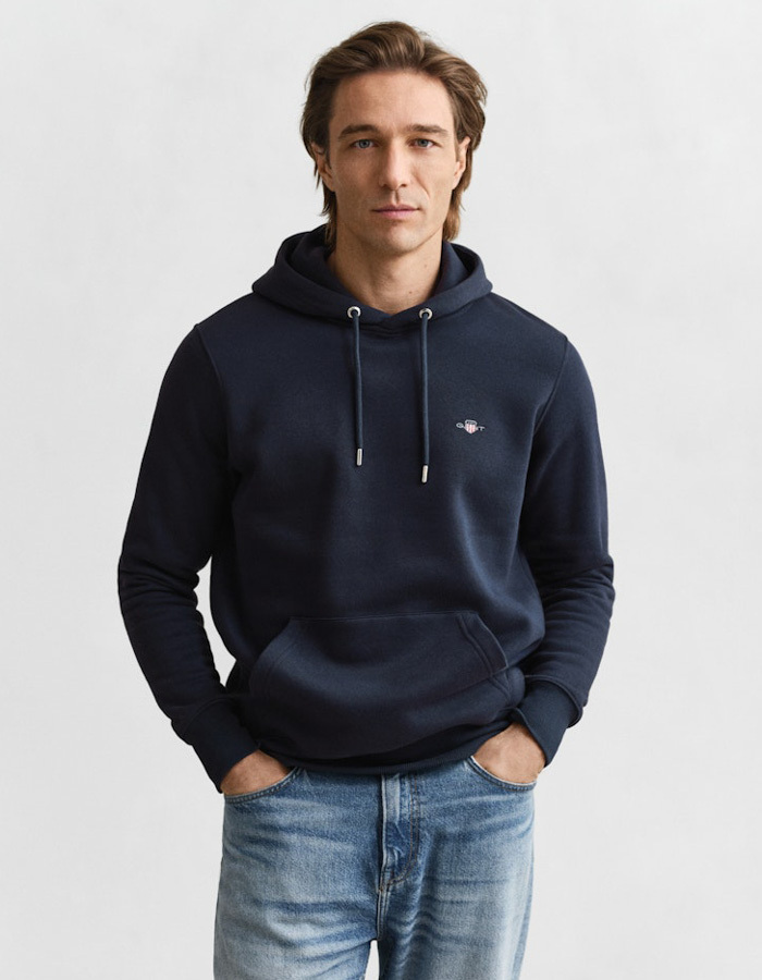 Regular fit hoodie met borstlogo in evening blue