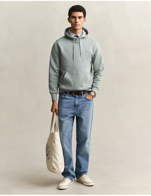 Regular fit hoodie met borstlogo in ceramic grey