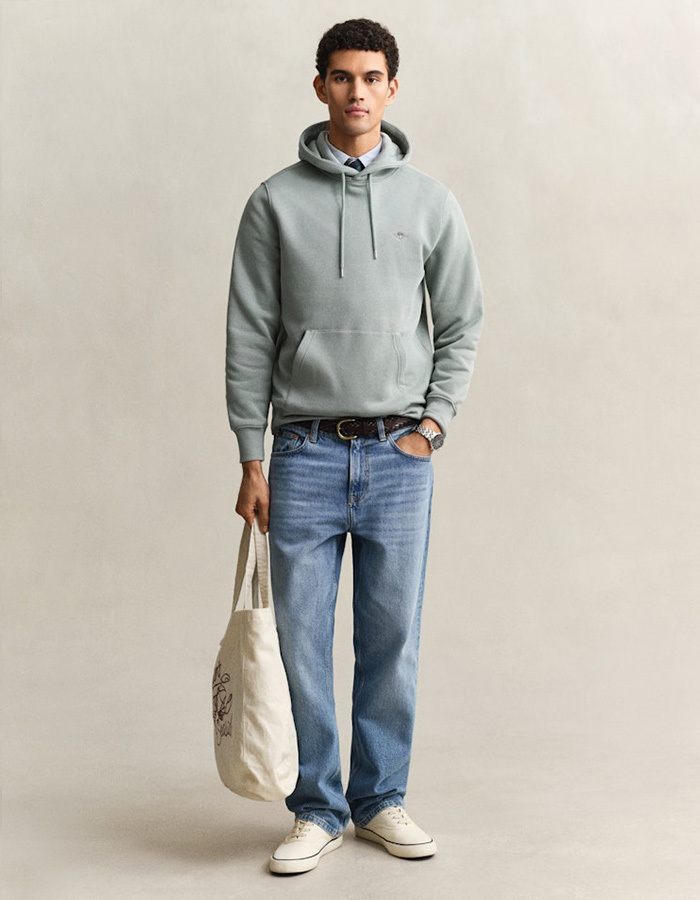 Regular fit hoodie met borstlogo in ceramic grey