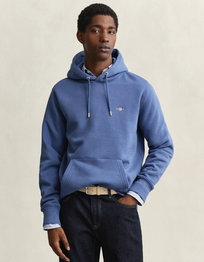 Regular fit hoodie met borstlogo in vintage blue