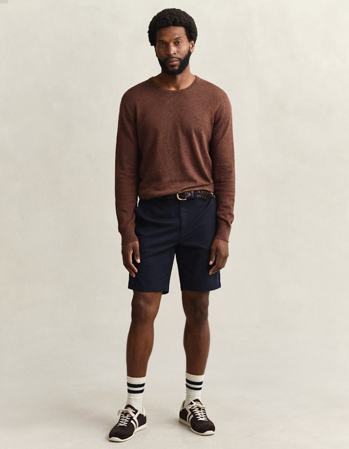 Regular fit classic chinoshort met stretch in evening blue