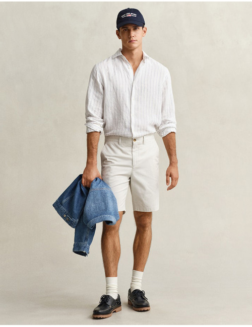 Regular fit classic chinoshort met stretch in sand