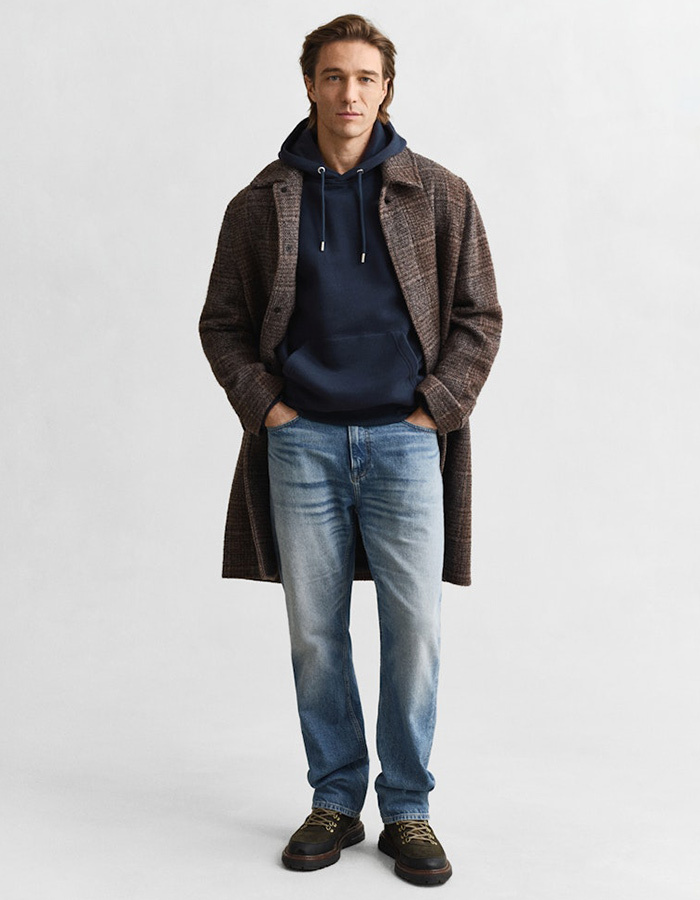 Regular fit hoodie met borstlogo in evening blue