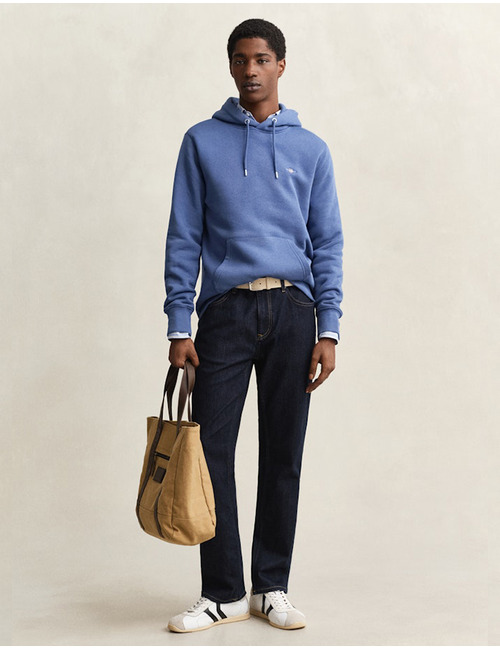 Regular fit hoodie met borstlogo in vintage blue