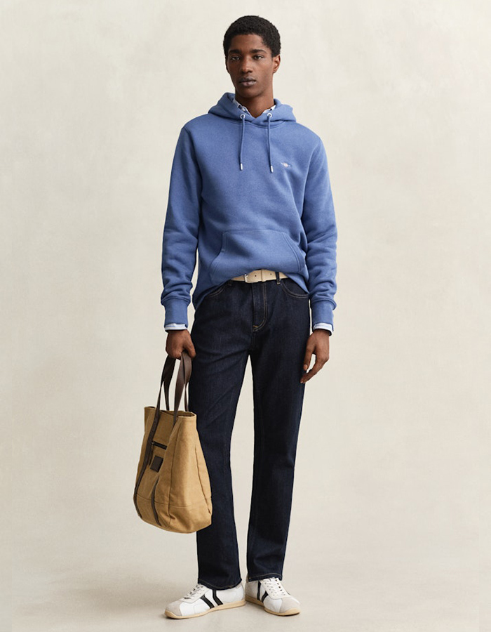 Regular fit hoodie met borstlogo in vintage blue