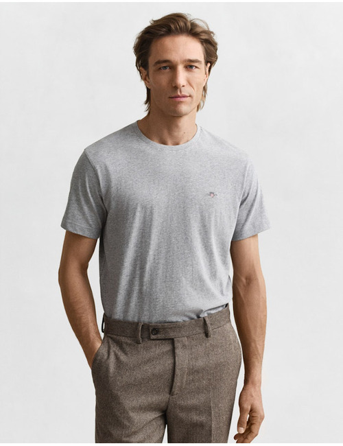 Regular fit T-shirt met geborduurd borstlogo in grey melange