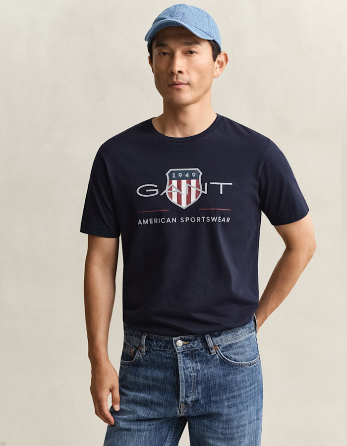 Regular fit T-shirt met archive schildprint in evening blue