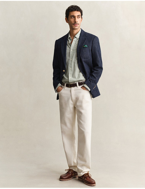 Gestreept poplin overhemd met button-down kraag en regular fit in herb green