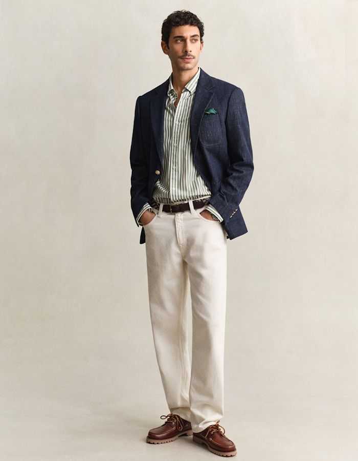 Gestreept poplin overhemd met button-down kraag en regular fit in herb green